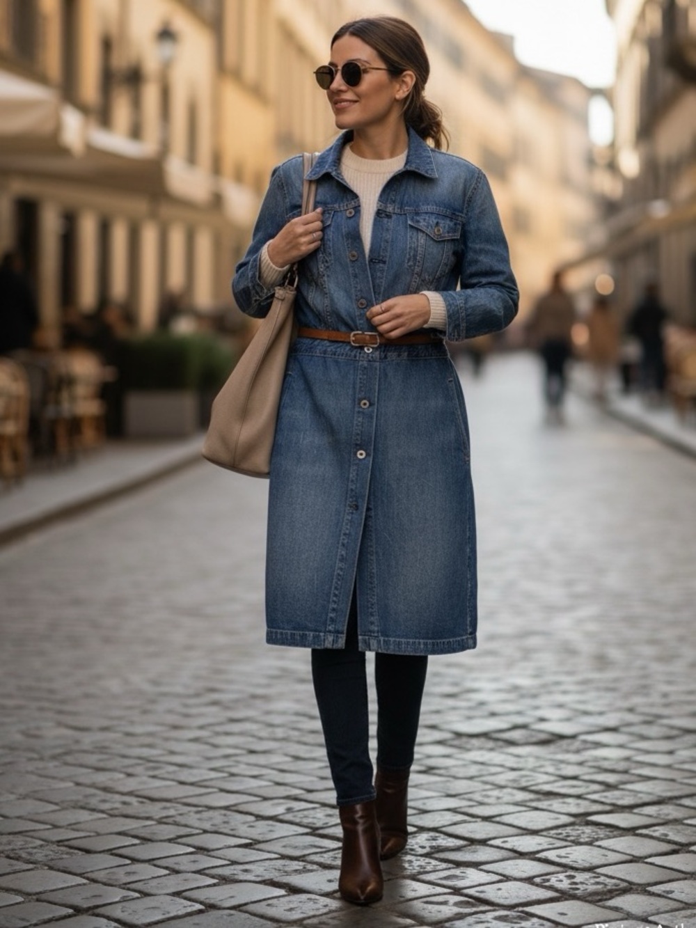 Vintage Authentic Ralph Lauren Polo Denim Button-Front Long Jacket Dress - Blue